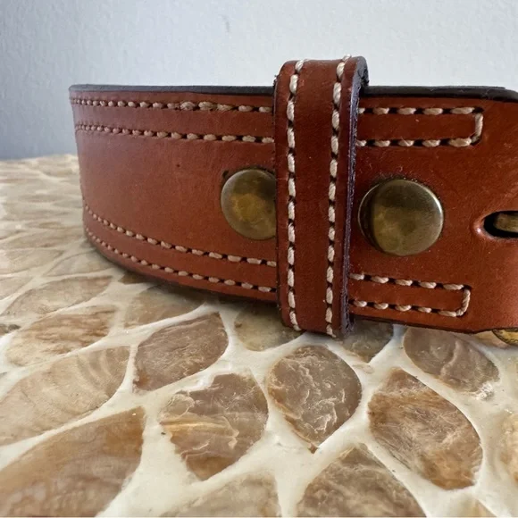Bianchi Tan Leather Belt with Gold Buckle size 38 - Picture 3 of 8